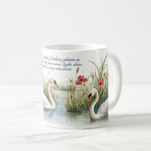 Caneca De Café Pintura aquosa de cisnes numa bacia Arte