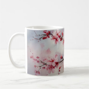 Caneca De Café Pintura aquosa de um galho florescente de cereja.