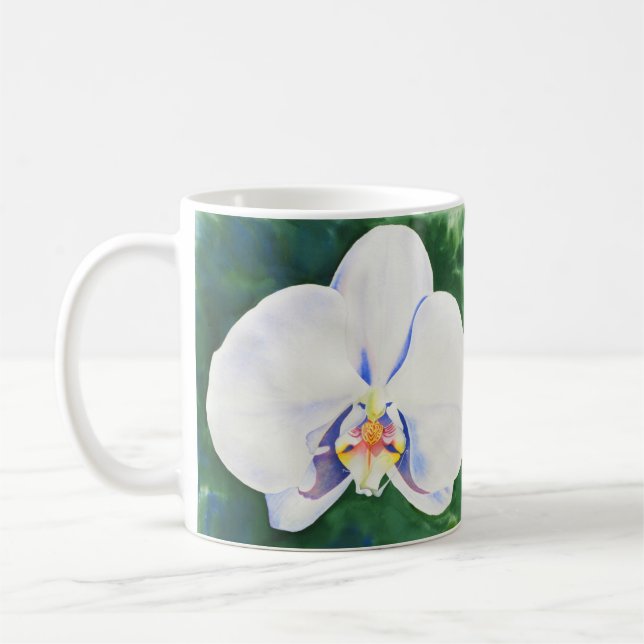 Caneca De Café Pintura aquosa Elegante da Orquídea Branca (Esquerda)
