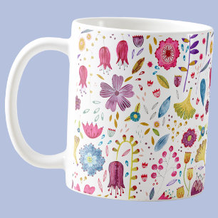 Caneca De Café Pintura Botânica Aquarela de Flores Silvestres do 