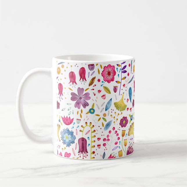 Caneca De Café Pintura Botânica De Flores Selvagens De Aquarela (Esquerda)