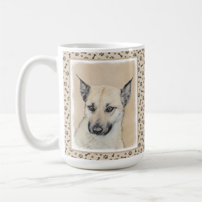 Caneca De Café Pintura Chinook (Orelhas Apontadas) - Arte Canina  (Esquerda)