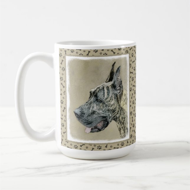 Caneca De Café Pintura com o Grande Dane (Brindle) - Arte Canina  (Esquerda)
