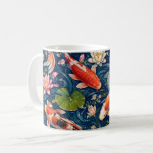 Caneca De Café Pintura com padrão de peixes Koi japoneses vintage
