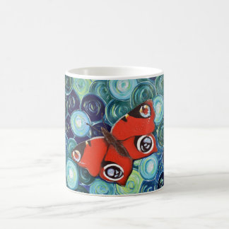 Caneca De Café Pintura da Borboleta Pavão Retrabalhada