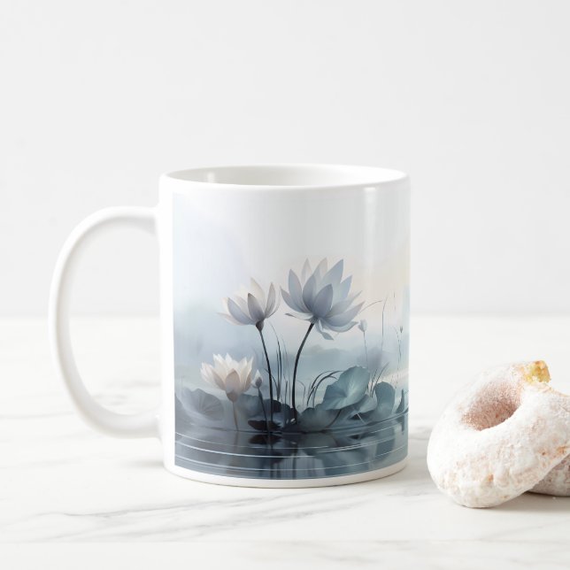 Caneca De Café Pintura Da Flor De Lotus (Com Donut)