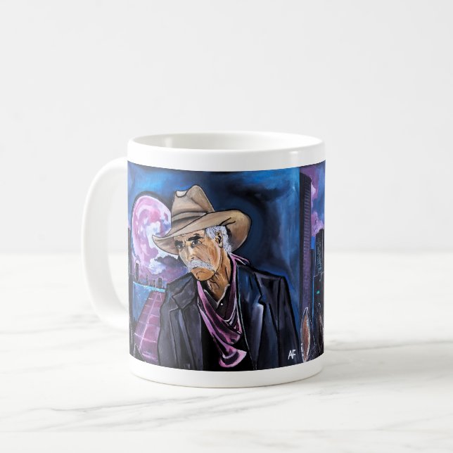 Caneca De Café Pintura da Lua Neon por Alfred Fox (Frente Esquerda)