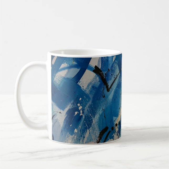 Caneca De Café Pintura de abstrato branco e azul (Esquerda)