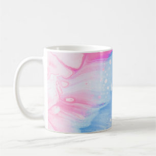 Caneca De Café Pintura de abstrato cor branca e rosa azul