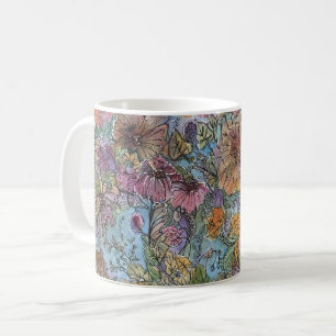 Caneca De Café Pintura de Aquarela de Jardim Flor Boho