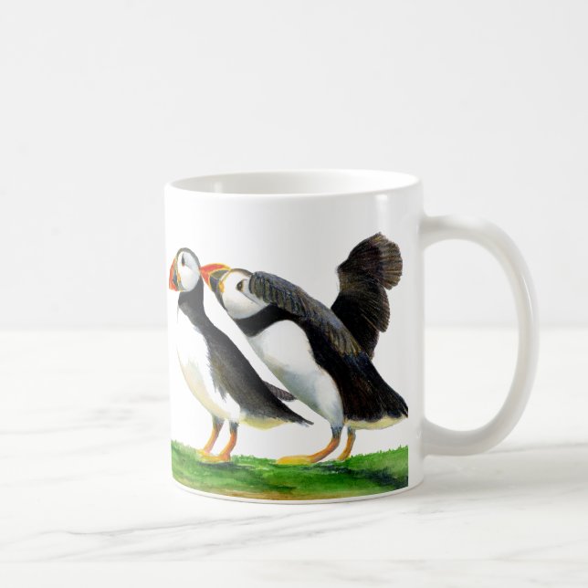 Caneca De Café Pintura de Aquarela de Pássaro Puffin (Direita)
