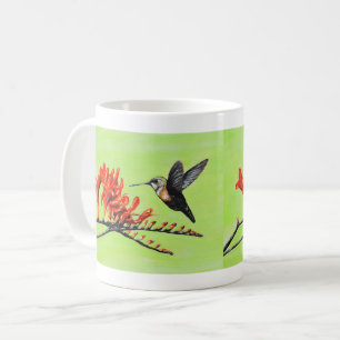 Caneca De Café Pintura de Beija-flor e Crocosmia