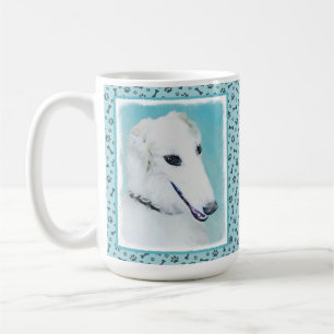 Caneca De Café Pintura de Borzoi (branca) - Arte de Cachorro Orig