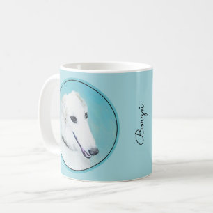 Caneca De Café Pintura de Borzoi (branca) - Arte de Cão Original