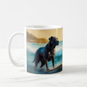Caneca De Café Pintura de Cane Corso na Praia Surfando