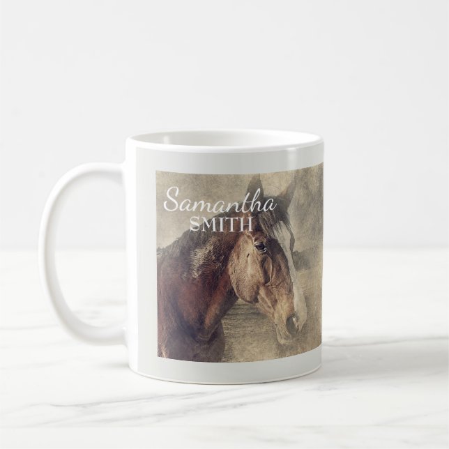 Caneca De Café Pintura de Cavalo Marrom Personalizada (Esquerda)