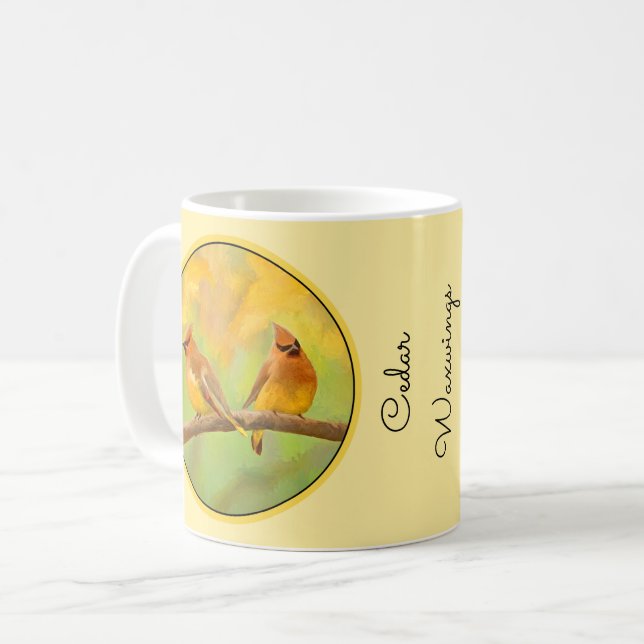 Caneca De Café Pintura De Cedar Waxwing - Arte De Cachorro Origin (Frente Esquerda)