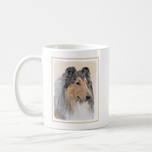 Caneca De Café Pintura de Collie (Rough) - Arte Cão Original Boni (Esquerda)