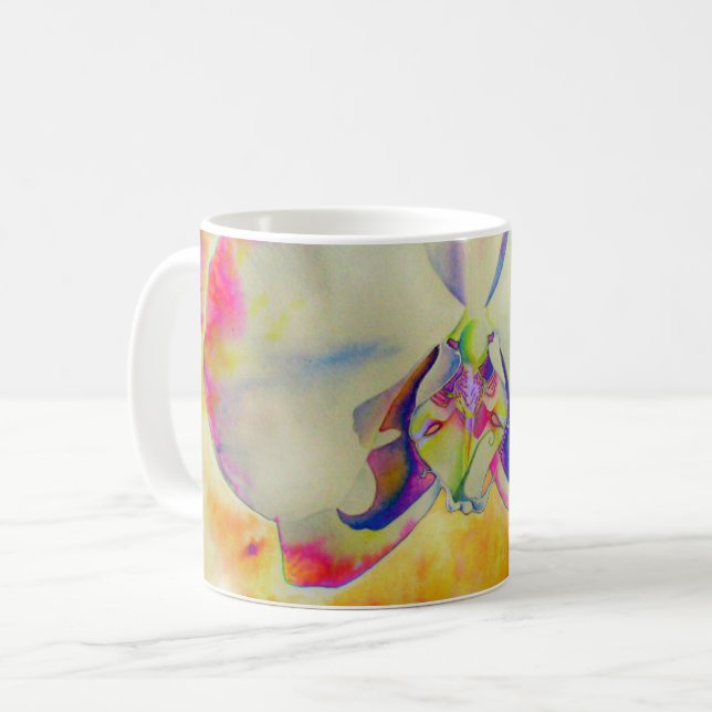 Caneca De Café Pintura de cor d'água com orquídea abstrato românt (Frente Esquerda)