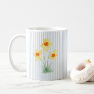 Caneca De Café Pintura de Flor de Narciso Primavera Faixa Azul