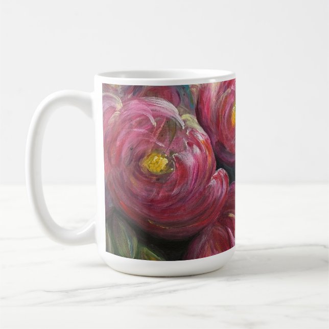 Caneca De Café Pintura de flor rosa exuberância (Esquerda)