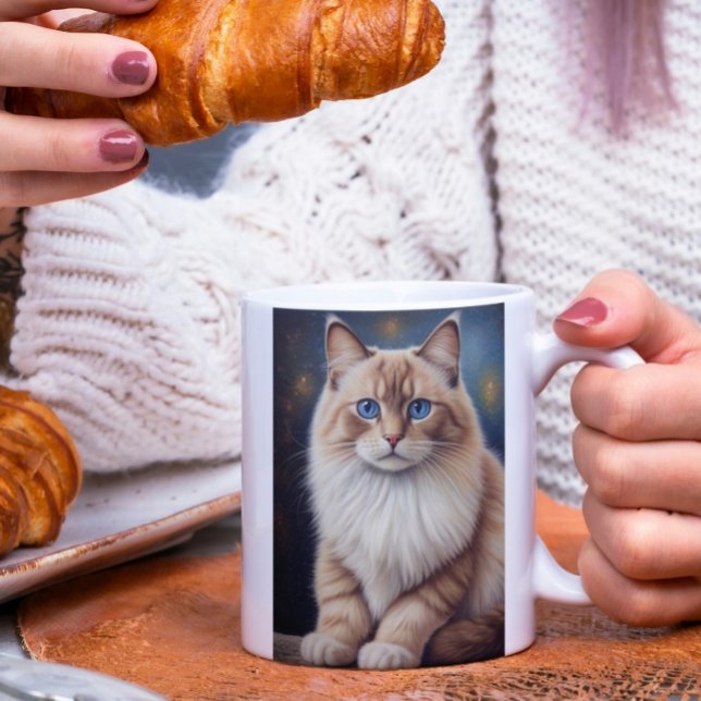 Caneca De Café Pintura de Gato Ragdoll Elegante (Criador carregado)