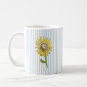 Caneca De Café Pintura de Girassol Faixa Azul