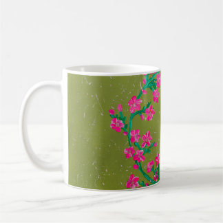Caneca De Café Pintura de Grinalda de Flor Rosa Texturizada