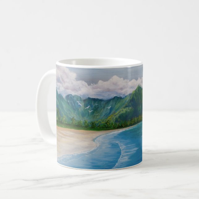 Caneca De Café Pintura de Hanalei Bay Hawaii (Frente Esquerda)