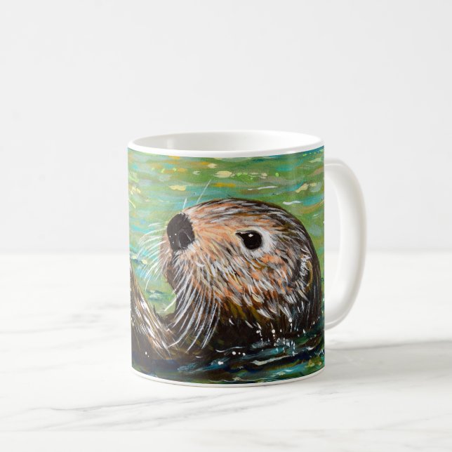 Caneca De Café Pintura de Lontra do Mar (Frente Esquerda)
