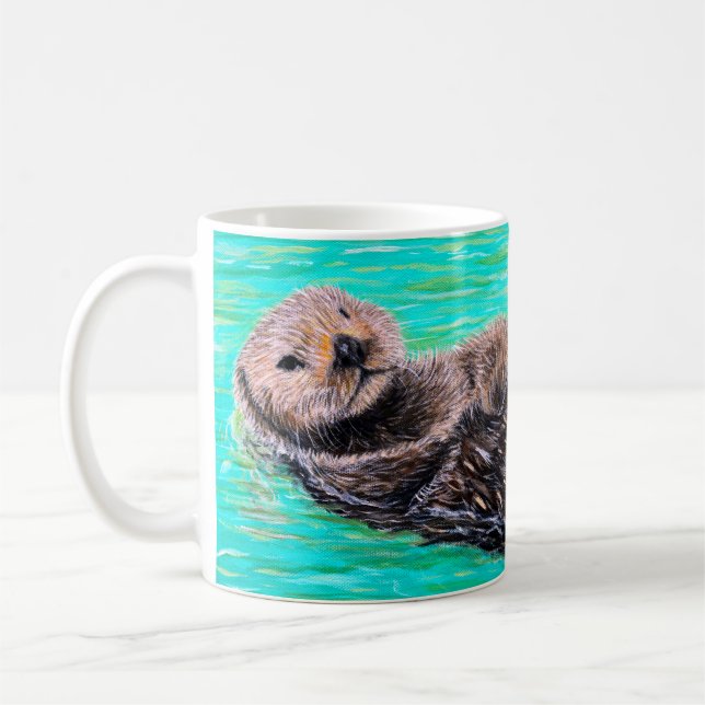Caneca De Café Pintura de Lontra Mar Fluffy (Esquerda)