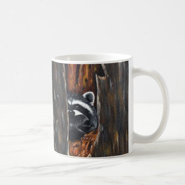 Caneca De Café Pintura de Mãe e Bebê Guaxinim (Direita)
