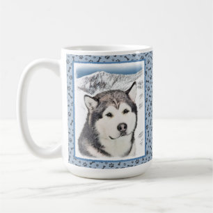 Caneca De Café Pintura de Malamute no Alasca - Arte de Cachorro O