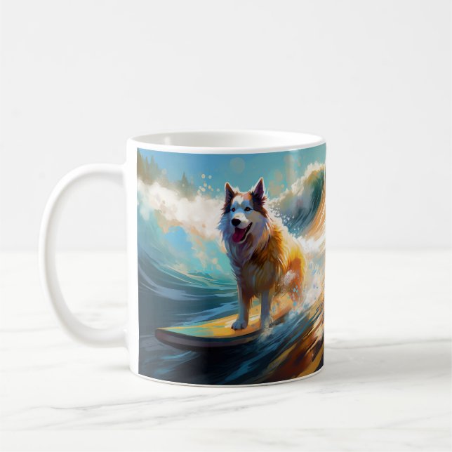 Caneca De Café Pintura de Navegação em Praia no Alaska Malamute (Esquerda)