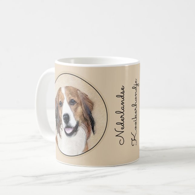 Caneca De Café Pintura De Nederlandse Kooikerhondje - Arte De Cão (Frente Esquerda)