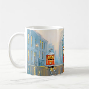 Caneca De Café Pintura de óleo de elétrico de cidade antiga
