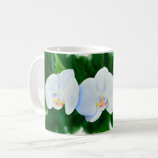 Caneca De Café Pintura de orquídea branca Elegante tropical (Frente Esquerda)