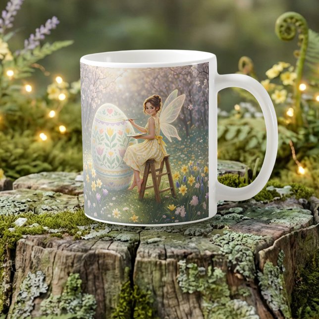 Caneca De Café Pintura de Ovo da Fada da Páscoa Primavera (Criador carregado)