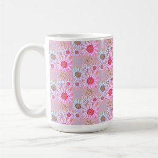 Caneca De Café Pintura de padrão de margarida branca e rosa-do-ca