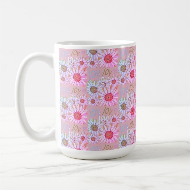 Caneca De Café Pintura de padrão de margarida branca e rosa-do-ca (Esquerda)