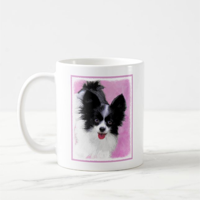 Caneca De Café Pintura de Papillon (Branco e Preto) - Arte Canina (Esquerda)