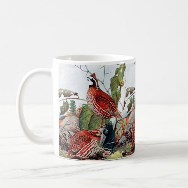 Caneca De Café Pintura de pássaros de codorniz (Esquerda)