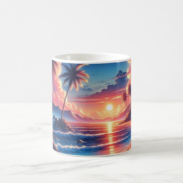 Caneca De Café Pintura de praia tropical sunset (Centro)