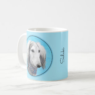 Caneca De Café Pintura de Saluki (Prata) - Arte de Cachorro Origi