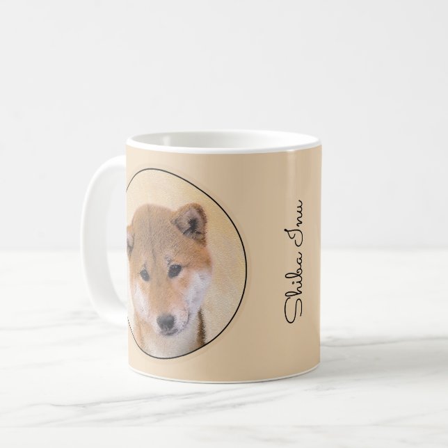 Caneca De Café Pintura de Shiba Inu (Vermelho) - Arte de Cachorro (Frente Esquerda)