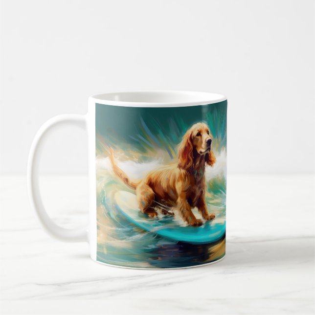Caneca De Café Pintura de surf em praia em Cocker Spaniel (Esquerda)