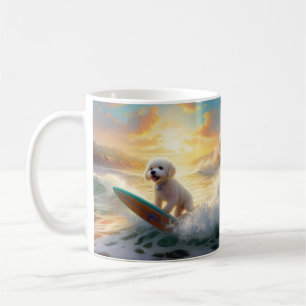 Caneca De Café Pintura de Surf na Praia do Bichon Frise