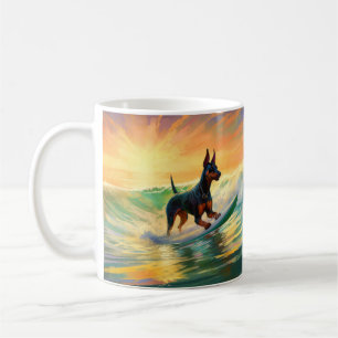 Caneca De Café Pintura de Surf na Praia do Doberman