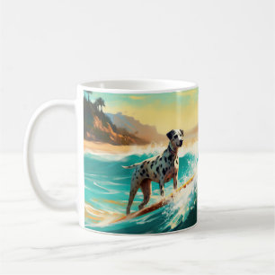 Caneca De Café Pintura de surfe na praia Dalmation