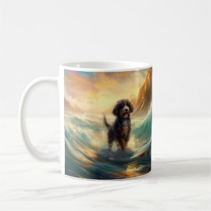 Caneca De Café Pintura de surfe na praia de Bernedoodle